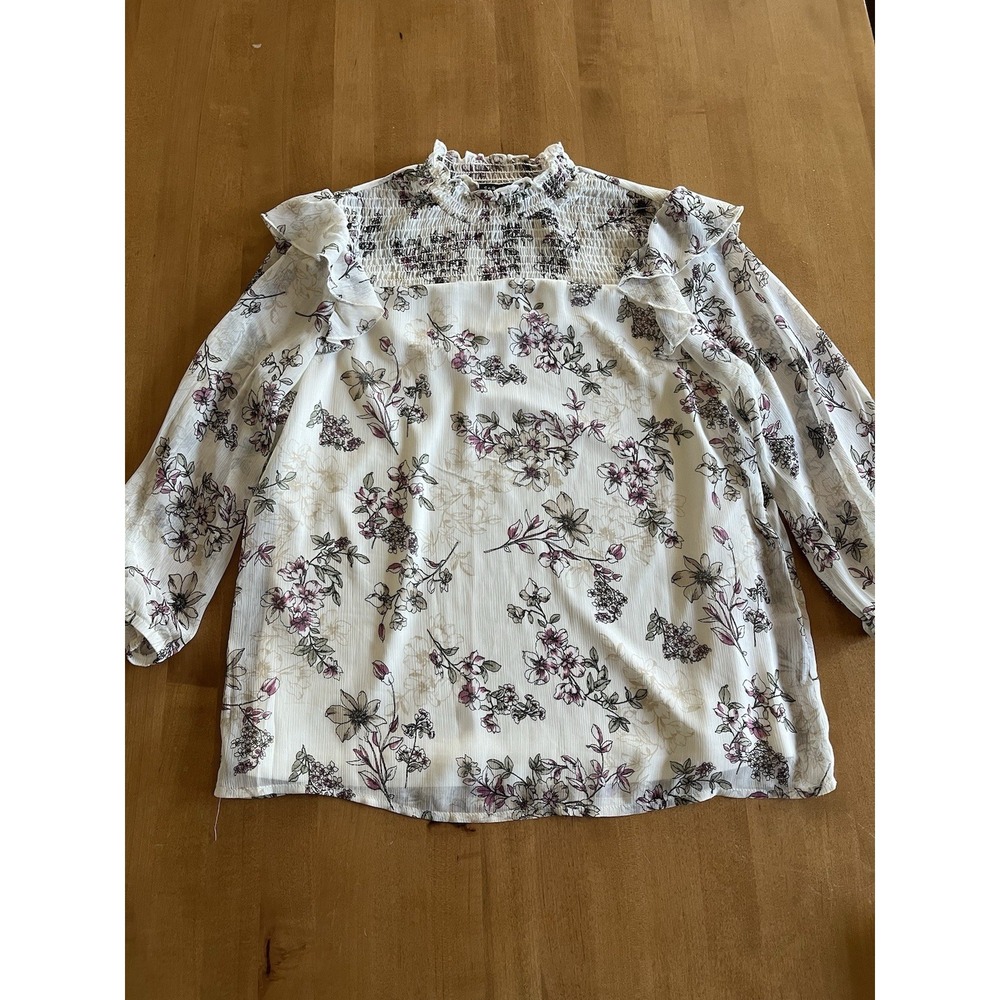 Sarah Michelle‎ Women's Sz S Small Cream Floral Artsy Flowy Boho Y2K Smocked